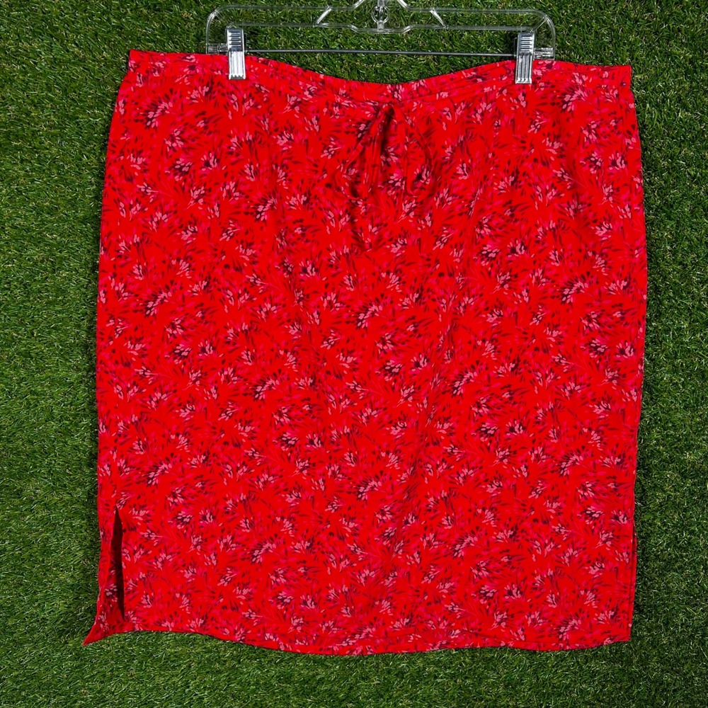 Venezia Jeans Clothing Co Red Floral Midi Skirt Elastic Waist Plus‎ Size 18/20